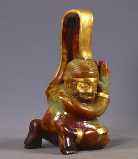 臻品旧藏老和田玉包金三星堆人 高15厘米,长8厘米,宽7厘米,重680克#古