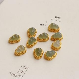 dr-flvvs和田玉配件s925古法银镀金镶嵌葫芦隔珠diy串珠手链编 和田玉